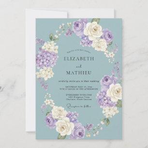 Convites Casamento com Flores de Lavanda Azul Pintadas à Mã