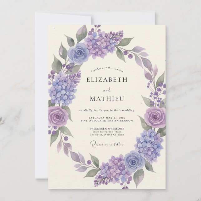 Convites Casamento com Flores de Lavanda Pintadas (Frente)