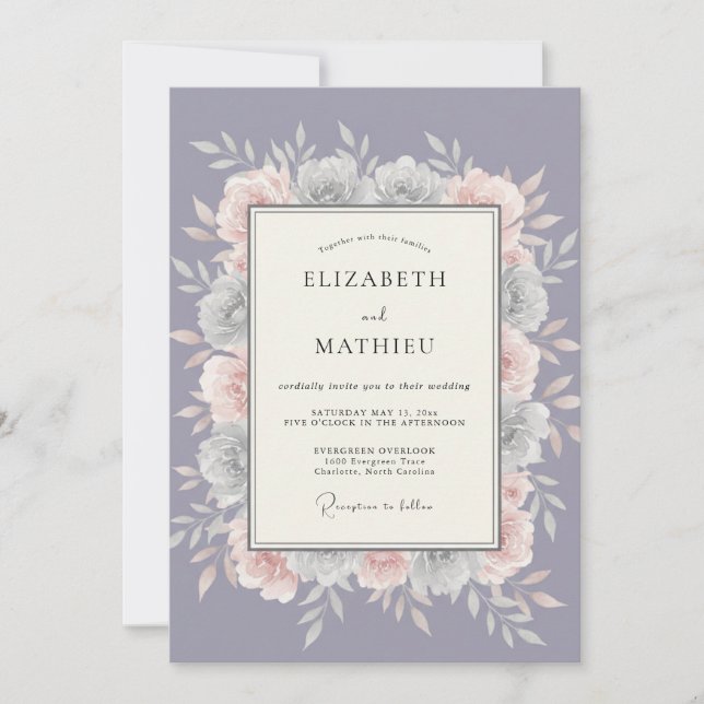 Convites Casamento com Flores de Lavanda Suave (Frente)