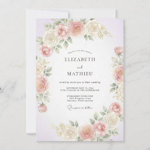 Convites Casamento com Flores de Pêssego Pálido em Abundânc
