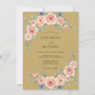 Convites Casamento com Flores de Pêssego Pintadas