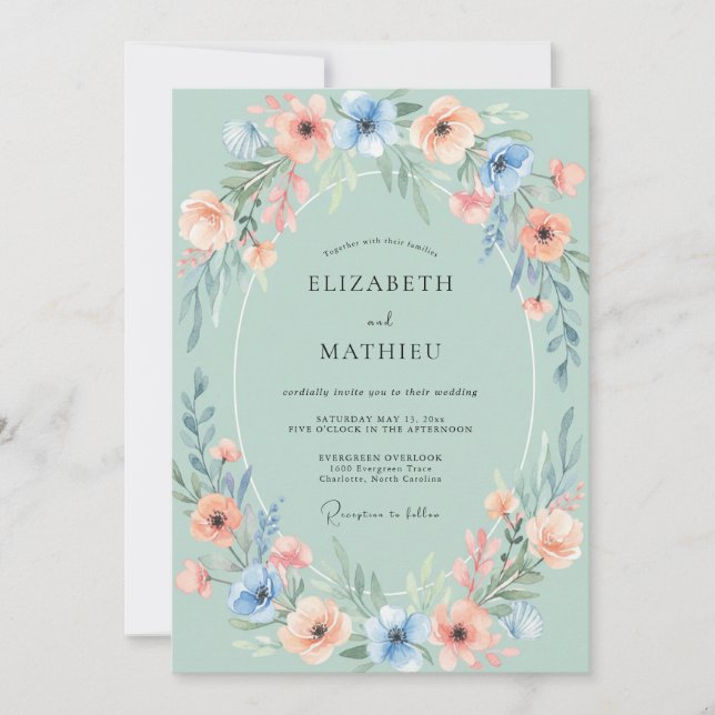 Convites Casamento com Flores de Salvia em Oval (Frente)