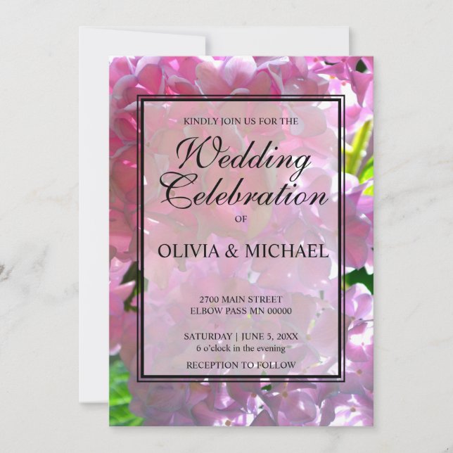 Convites Casamento com flores de vassoura-rosa elegante (Frente)