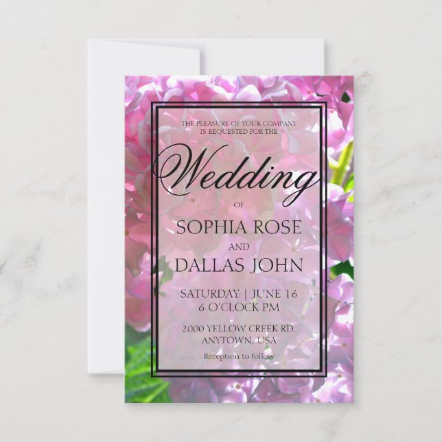 Convites Casamento com flores de vassoura-rosa elegante (Frente)