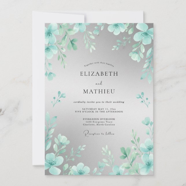 Convites Casamento com Flores Delicadas e Exuberantes em Az (Frente)