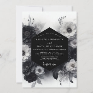 Convites Casamento com Flores Dramáticas Monocromáticas