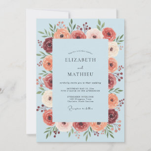 Convites Casamento com Flores em Azul Claro