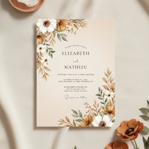 Convites Casamento com Flores Marrons Pintadas