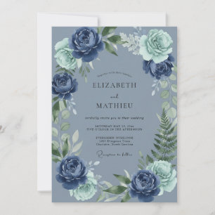 Convites Casamento com Flores Navy Bloom