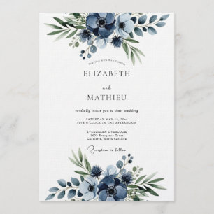 Convites Casamento com Flores Navy Floral Flourish