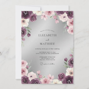 Convites Casamento com Flores Românticas de Ameixa