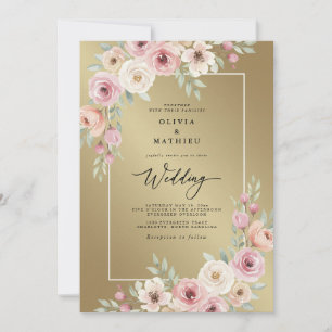 Convites Casamento com Flores Rosa Bege e Floração