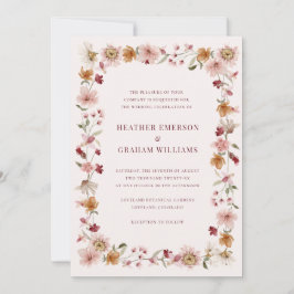Convites Casamento com Flores Silvestres Borgonha