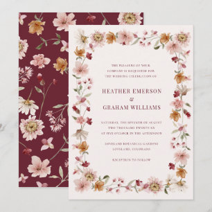Convites Casamento com Flores Silvestres Borgonha