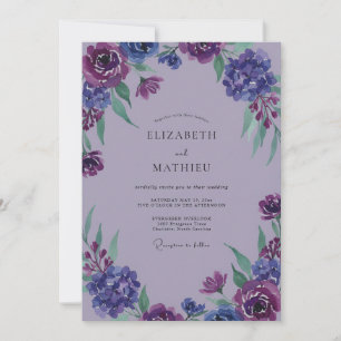 Convites Casamento com Flores Silvestres de Índigo Lavanda