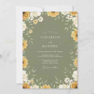 Convites Casamento com Flores Silvestres de Mostarda e Oliv