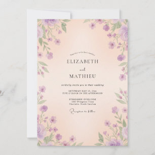 Convites Casamento com Flores Silvestres e Champanhe Lavand