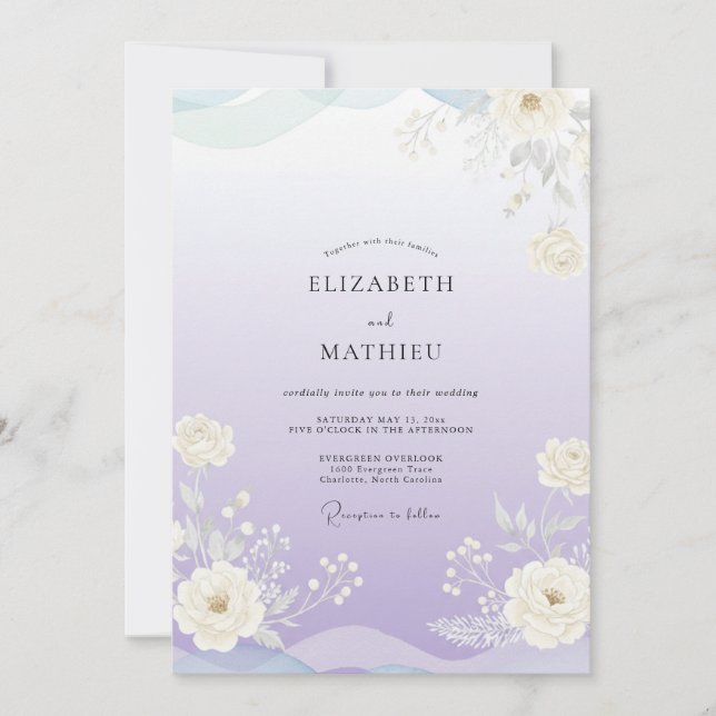 Convites Casamento com Flores Silvestres e Lavanda Suave (Frente)
