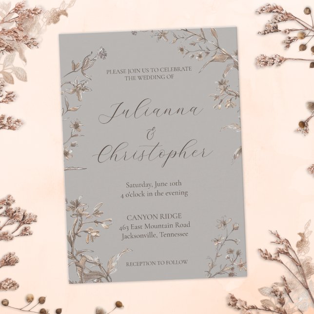 Convites Casamento com Flores Silvestres Rústicas Elegantes (Criador carregado)