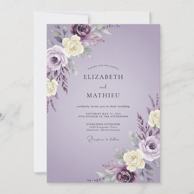 Convites Casamento com Flores Suaves de Lavanda (Frente)