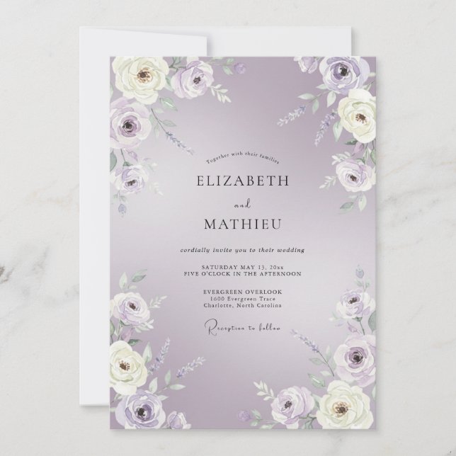 Convites Casamento com Flores Suaves de Lavanda (Frente)