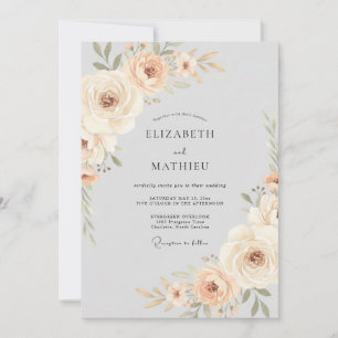 Convites Casamento com Flores Suaves de Pêssego
