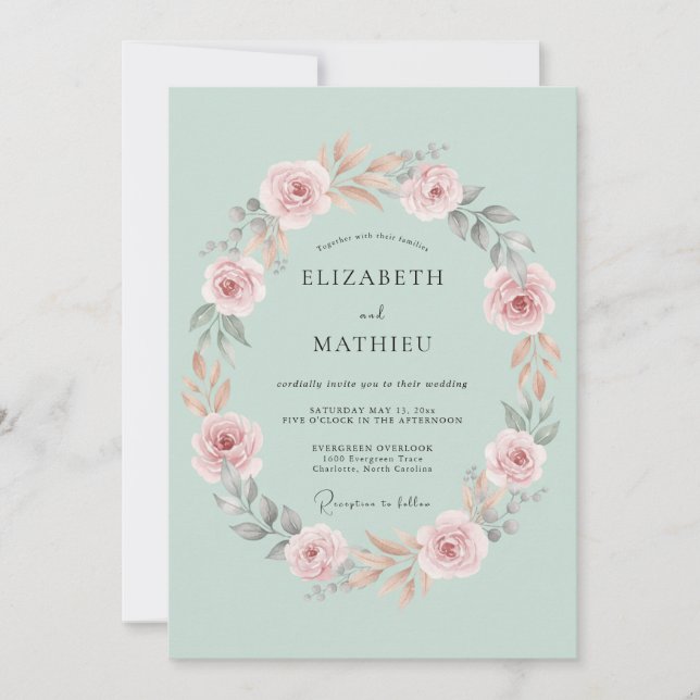 Convites Casamento com Flores Verde Pálido em Profusão (Frente)
