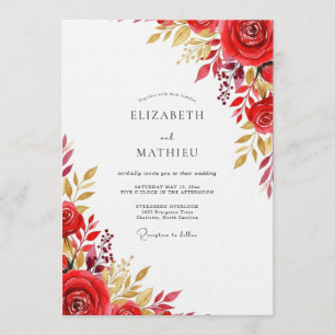 Convites Casamento com Flores Vermelhas Exuberantes