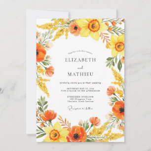 Convites Casamento com Florescer Pintado de Laranja Amarelo