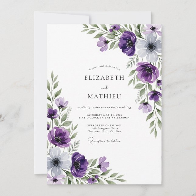 Convites Casamento com Florescer Pintado de Roxo (Frente)