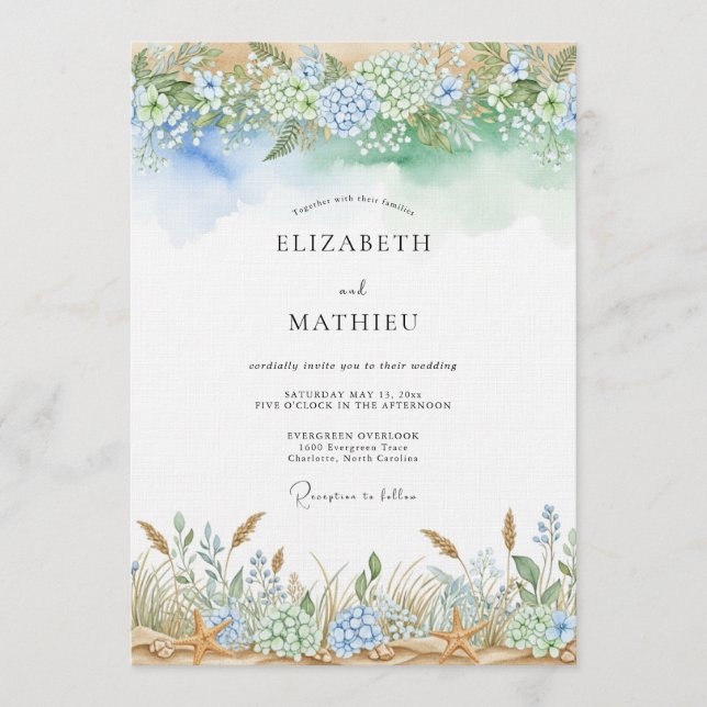 Convites Casamento com Florescimento Etéreo Azul (Frente)