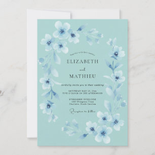 Convites Casamento com Florescimento Etéreo Azul Céu