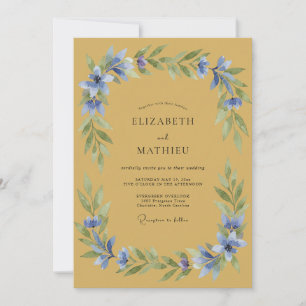 Convites Casamento com Florescimento Floral Azul Ócre
