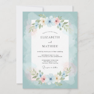 Convites Casamento com Florescimento Floral Azul Turquesa