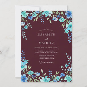Convites Casamento com Florescimento Floral em Burgundy e A
