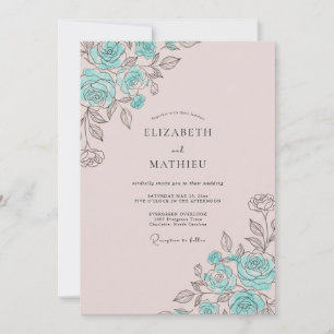 Convites Casamento com Florescimento Pintado de Rosa Azul