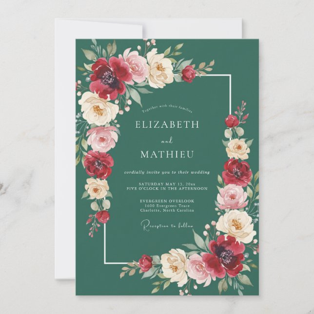 Convites Casamento com Florescimento Pintado em Plumagem Pr (Frente)