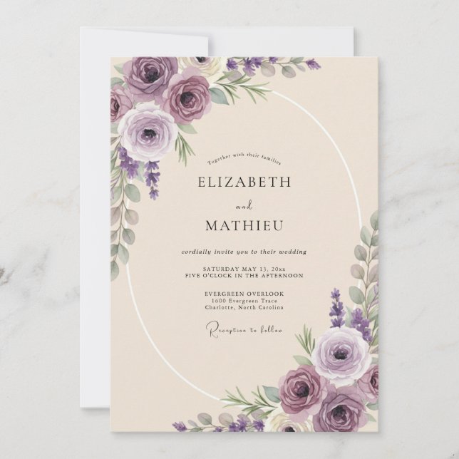 Convites Casamento com Folha de Ámora Violeta (Frente)