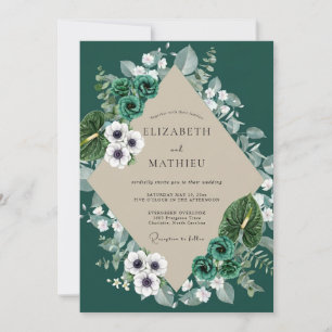 Convites Casamento com Folha de Anêmona Teal