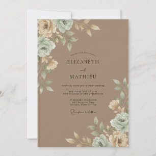 Convites Casamento com Folha de Aquarela Bege