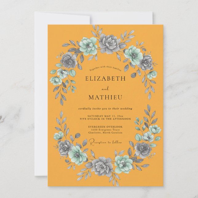 Convites Casamento com Folha de Ardósia Marigold (Frente)