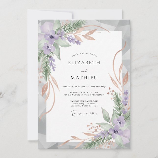 Convites Casamento com Folha de Champanhe Âmbar (Frente)