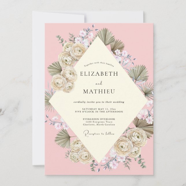 Convites Casamento com Folha de Lavanda Champagne (Frente)