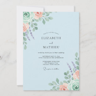 Convites Casamento com Folha de Lavanda e Pêssego