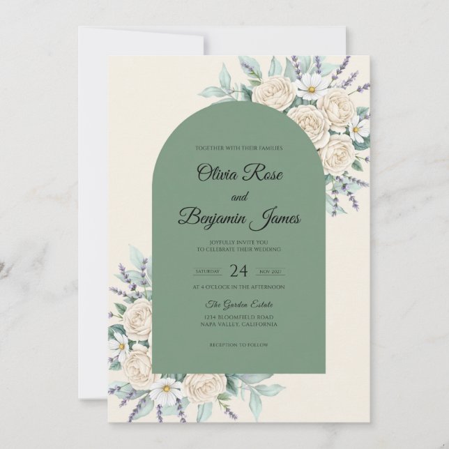 Convites Casamento com Folha de Marfim Oliva (Frente)