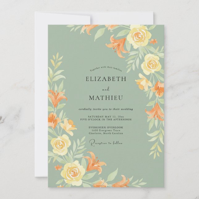 Convites Casamento com Folha de Musgo Ocre (Frente)