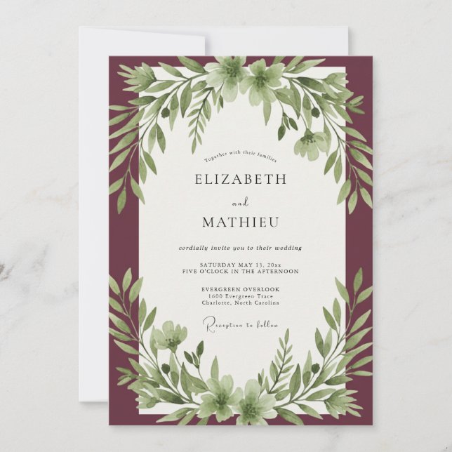 Convites Casamento com Folha de Oliva Marrom (Frente)