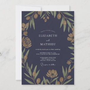 Convites Casamento com Folha de Oliveira Boho Midnight