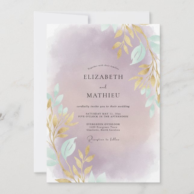 Convites Casamento com Folha de Ouro e Ametista (Frente)