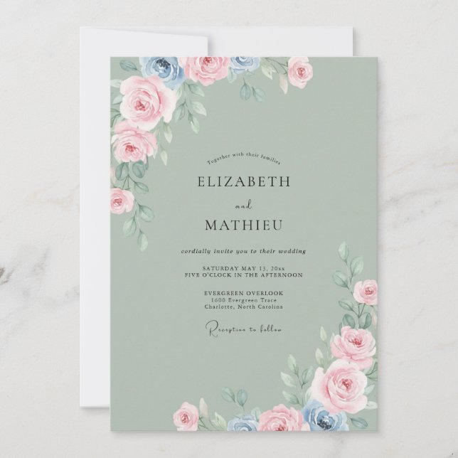 Convites Casamento com Folha de Periwinkle Rosa (Frente)